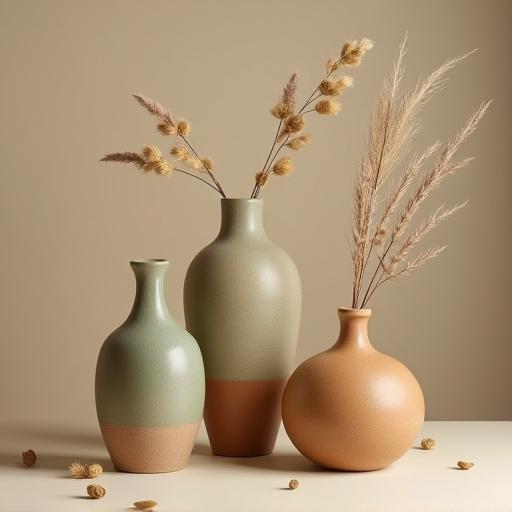 Vasi in ceramica terra cruda con finiture naturali